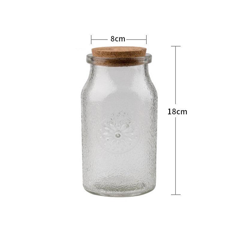 European Style Embossed Wooden Cork Glass Airtight Jar - Nioor