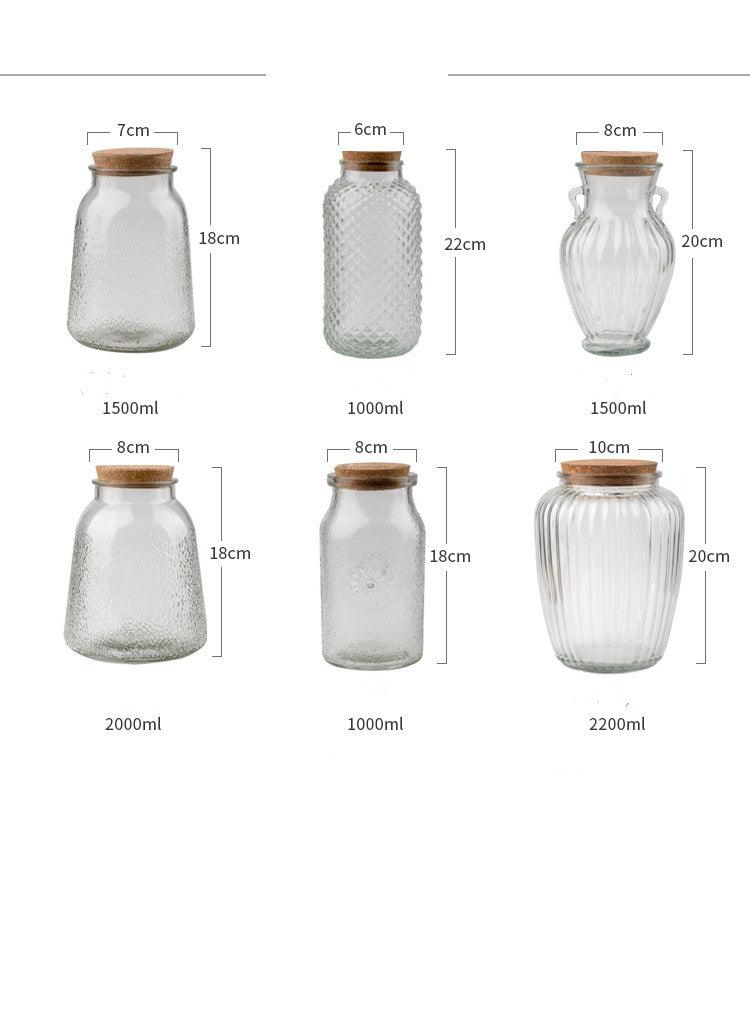 European Style Embossed Wooden Cork Glass Airtight Jar - Nioor