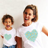 Even Daughter And Mother Heart Blue Short-sleeved T-shirt - Nioor