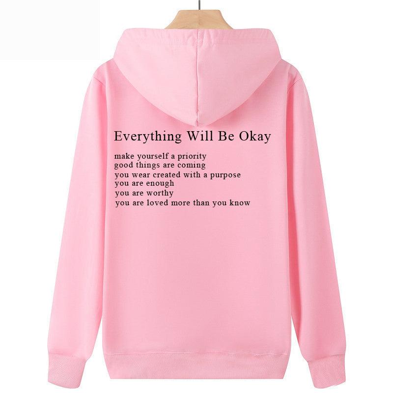 Everything Will Be Okay Loose Casual Men's And Women's Korean Version Loose Round Neck Top - Nioor