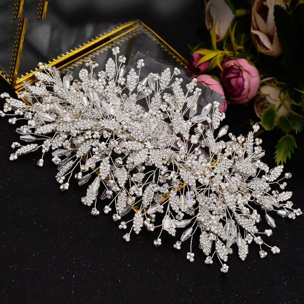 Rhinestone Leaf Handmade Headband Bridal Wedding Headdress - Nioor