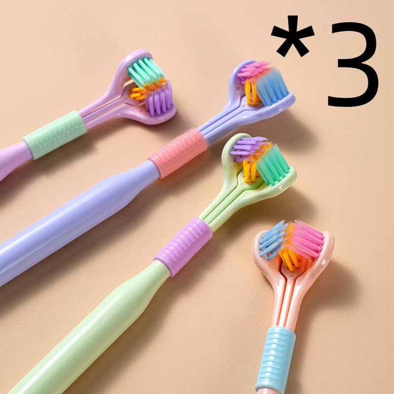 Three-sided Macaron Soft Bristle Toothbrush Care Safety Toothbrush Teeth Deep Cleaning Portable Travel - Nioor