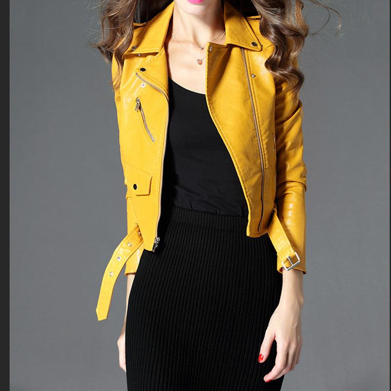 Women's Short Slim PU Leather Jacket - Nioor