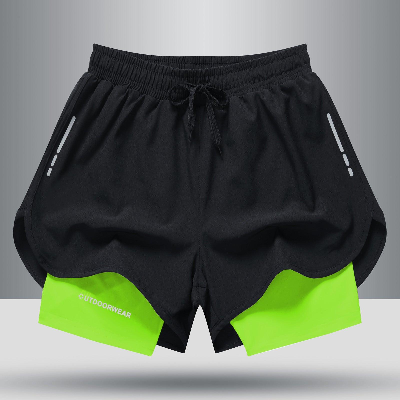 Men's Drawstring Sports Shorts Double Layer Quick Dry High Elasticity Activewear Pants - Nioor