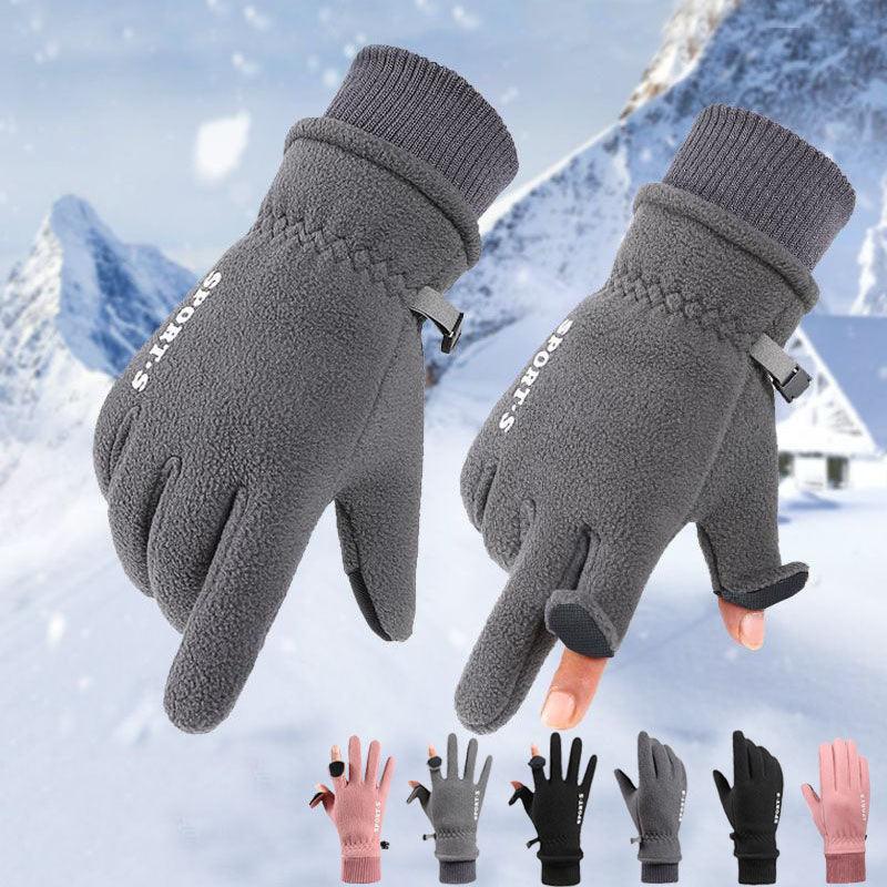 Outdoor Ski Riding Gloves Winter Polar Fleece Flip Cover Winter Gloves Men And Women Plus Velvet Thickened Warm Touch Screen Gloves - Nioor