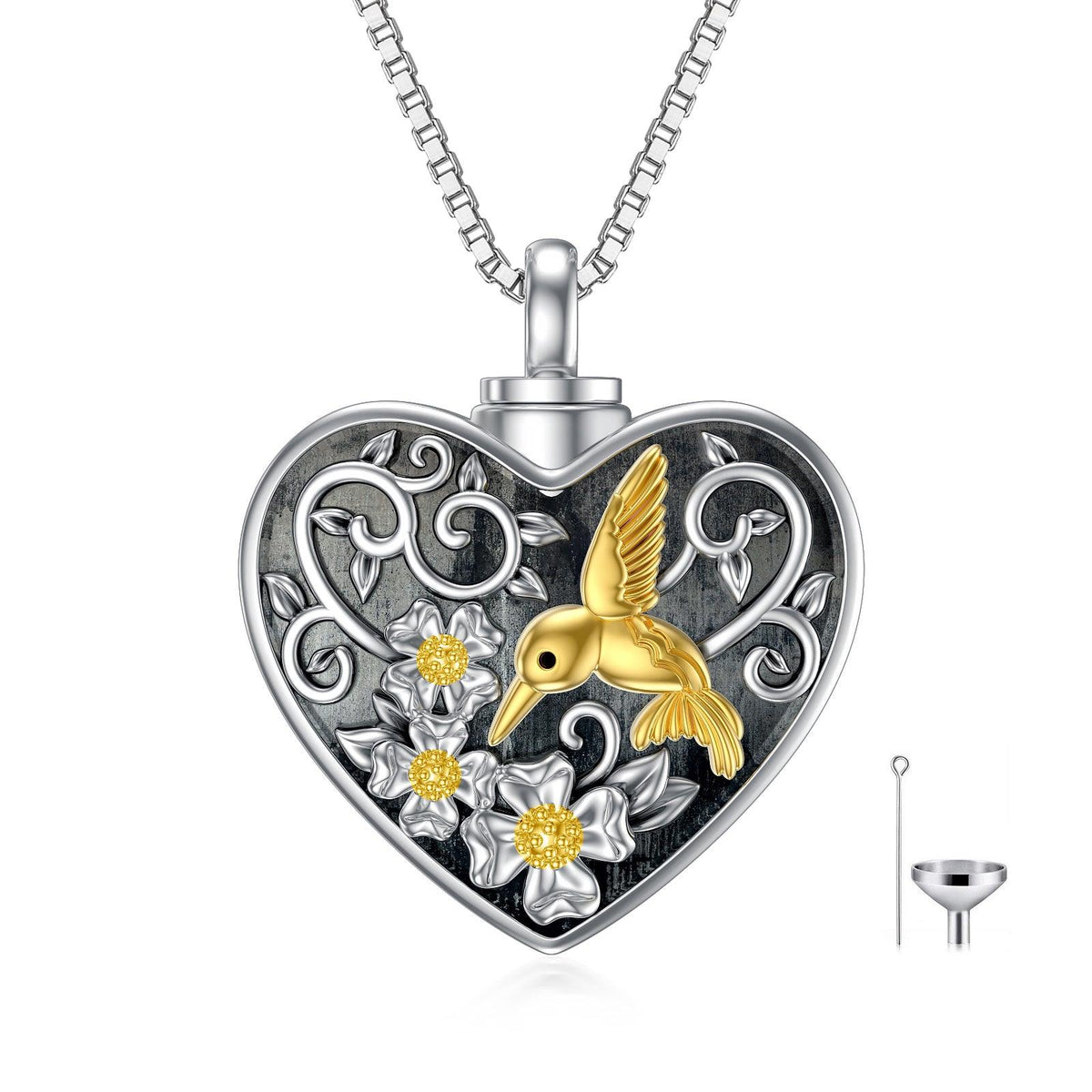 Heart Hummingbird Urn Necklace for Ashes Cremation Jewelry for Women - Nioor