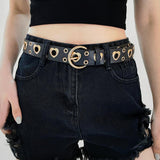 Sexy Punk Style Metal Air Eye Belt For Women With Jeans Skirt Hip Hop Heart Cutout Black Belt - Nioor