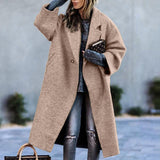 Autumn And Winter Long Woolen Color Temperament Commute No Belt Lapel Loose Woolen Green Coat - Nioor