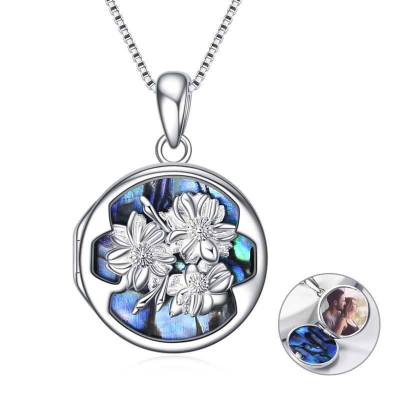 Personalized Flower Photo Locket Necklace 925 Sterling Silver Photo Pendant - Nioor