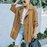 Medium Long Loose Casual Long Sleeve Trench Coat - Nioor