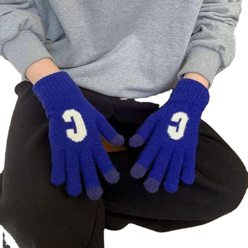 Candy Color Letter C Thick Cute Wool Knitted Warm Gloves - Nioor