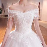 Shoulder-to-shoulder Wedding Dress Bridal Lace Plus Size Thin Shoulder Wedding Dress - Nioor