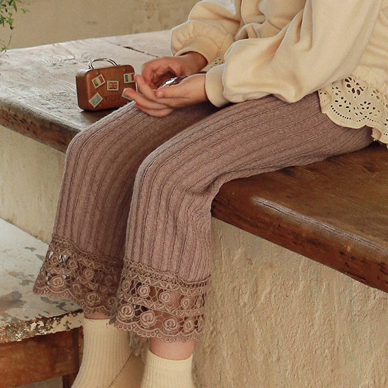 Lace Striped Wide-leg Pants