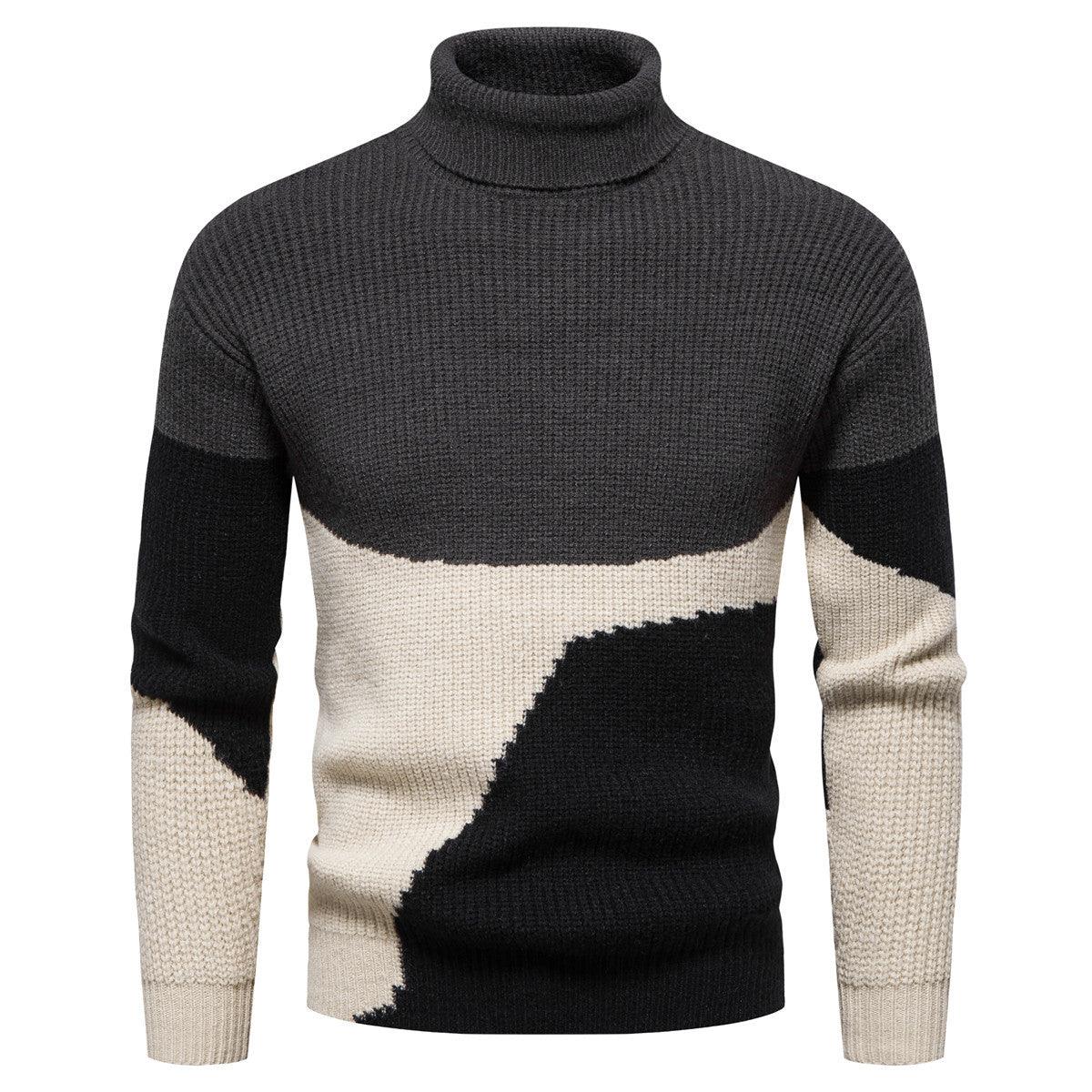 Men's Knitted Color Block Turtleneck Sweater - Nioor