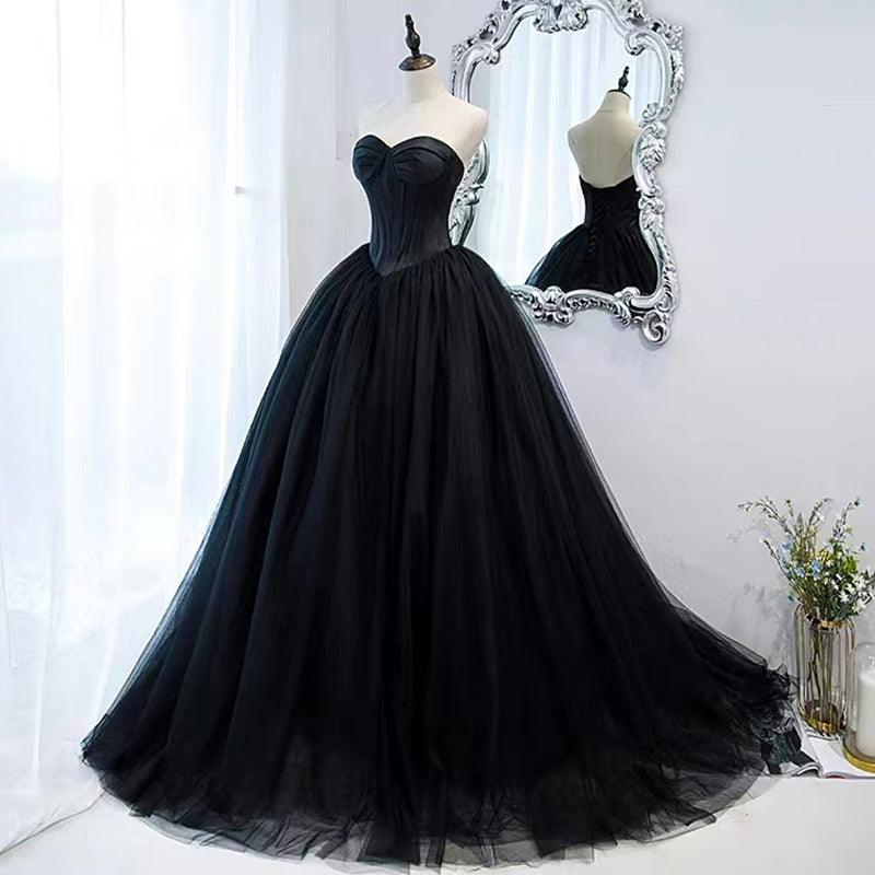 Black Evening Dress Can Wear Birthday Host Light Luxury Niche Wipe Chest Long - Nioor