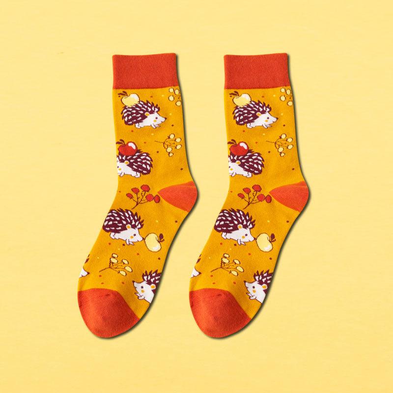 Men's Mid-calf Length Autumn And Winter New Casual Cartoon AB Foot Socks - Nioor