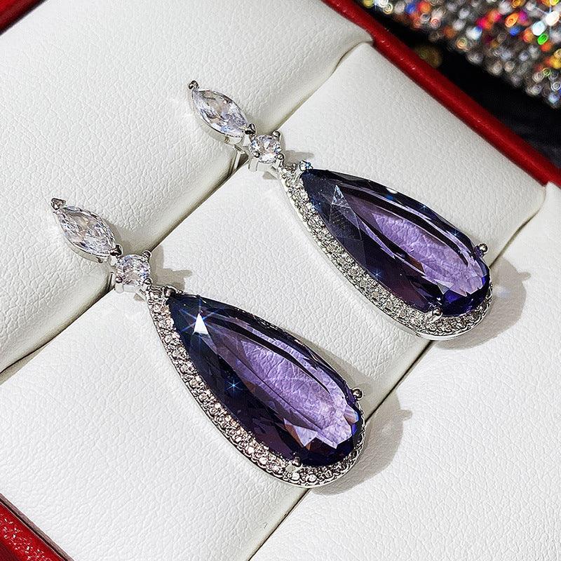 Micro-inlaid Purple Zircon Long Women Bridal Earrings - Nioor