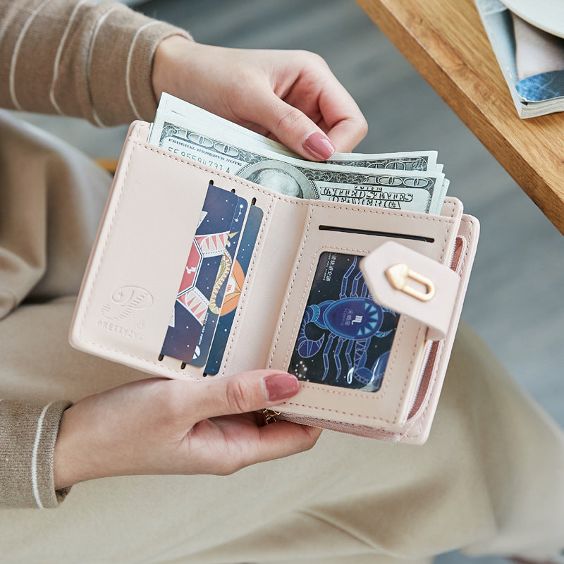 Women's Fashion Zipper Buckle Clash Color Money Clip