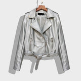 Women's Short Slim PU Leather Jacket - Nioor