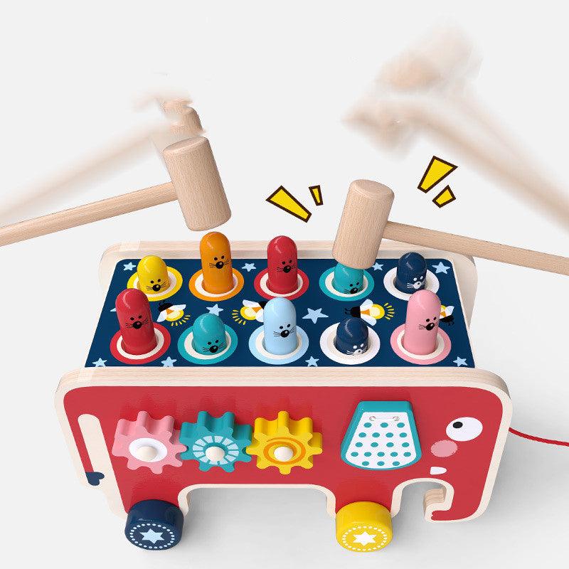 Montessori Toddlers Kids Wooden Pounding Bench Animal Bus Toys Early Educational Set Gifts For Children Toy Musical Instrument - Nioor