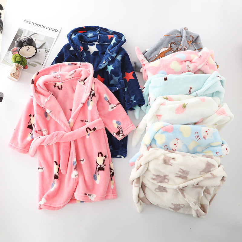 Children Clothing Home Clothes Flannel Men's Women's Hoodie Coral Velvet Night-robe