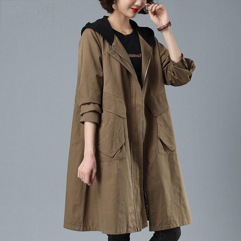 Women's Mid-length Autumn Loose Hooded Coat - Nioor