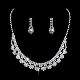 Full Rhinestone Zircon Water Drop Necklace Earrings Jewelry Set - Nioor