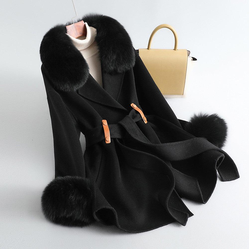 Women's Fox Fur Collar High Rui Double-sided Cashmere Coat - Nioor