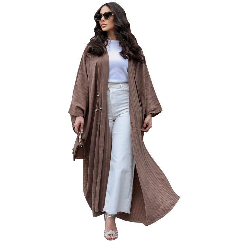 Muslim Women's Wear Modest Modern Fashion Turkish Striped Casual Plus Size Abaya Cardigan Robe