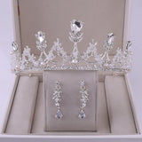 Korean Style Bridal Crown Earring Set - Nioor