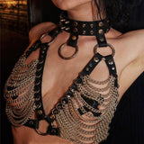 Handsome Lady Studded Punk Collar Belt Nightclub Sexy Metal Chain Strap Punk PU Harness - Nioor