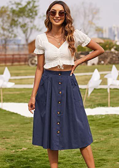 Skirt Casual Button Women's Clothing - Nioor