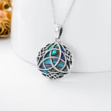 Vintage Sterling Silver Trinity Celtic Knot Lucky Necklace With Simulated Abalone Shell - Nioor