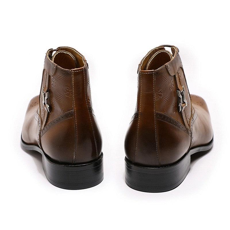 Men's Pointed Leather Boots Front Lace-up Boots - Nioor