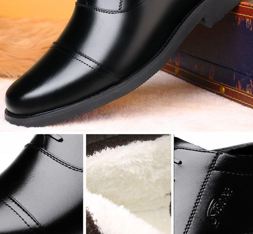 Winter Real Leather With Fleece Lining Men's Cotton Shoes - Nioor