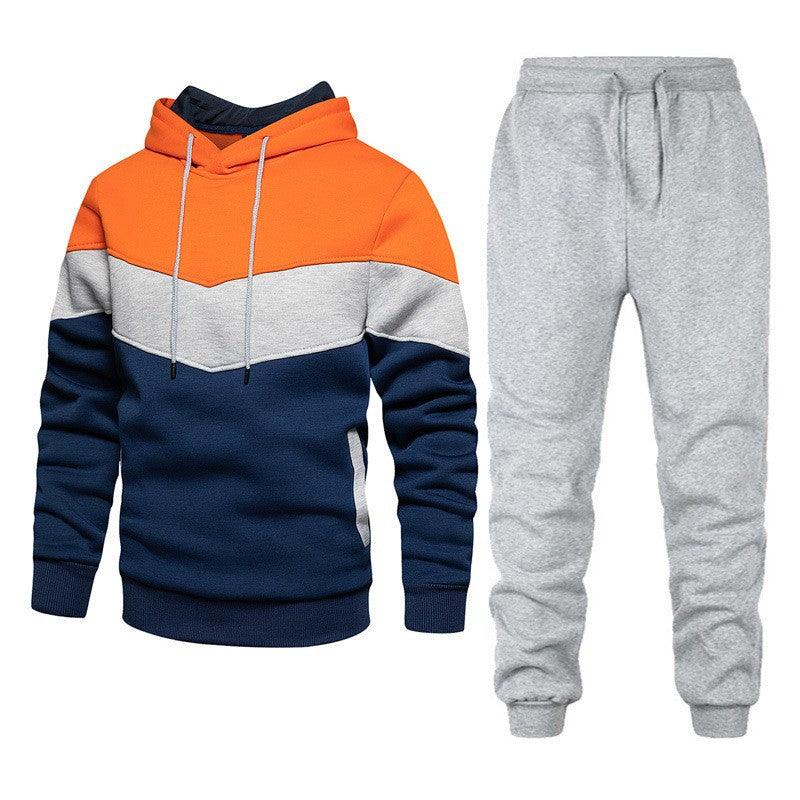 Autumn And Winter Sports Sweater Suit Men's Color Matching Hoodie Suit - Nioor