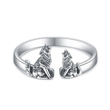 Sterling Silver Wolf Rings Mother and Child Open Adjustable Size Rings - Nioor