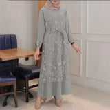 Muslim Round Neck Lace Floral Dress