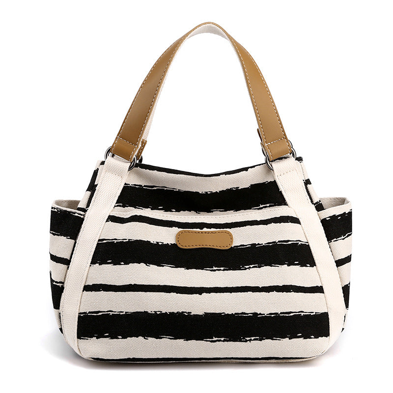 Outdoor Fashion Canvas Large Capacity Striped One-shoulder Storage Handbag