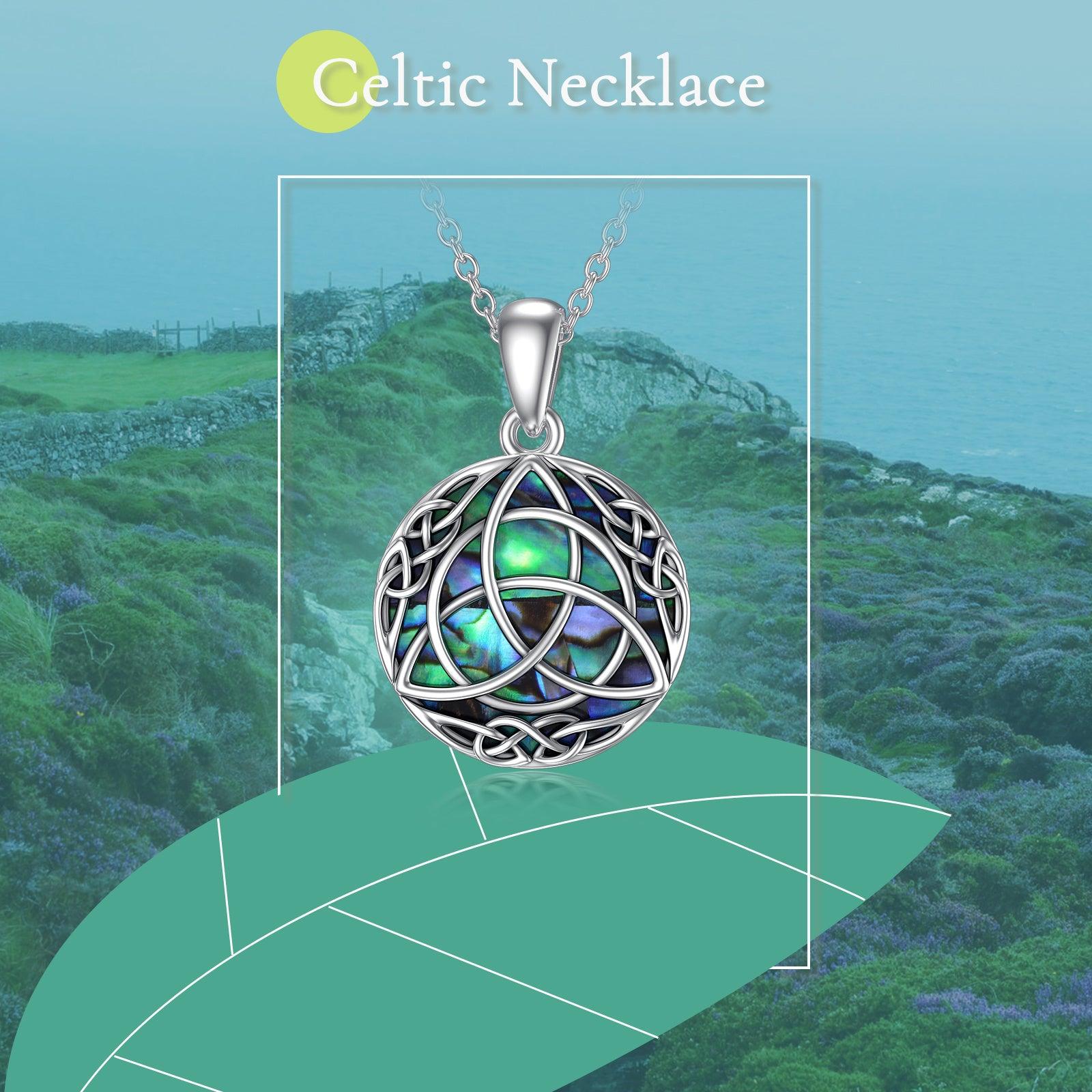 Vintage Sterling Silver Trinity Celtic Knot Lucky Necklace With Simulated Abalone Shell - Nioor