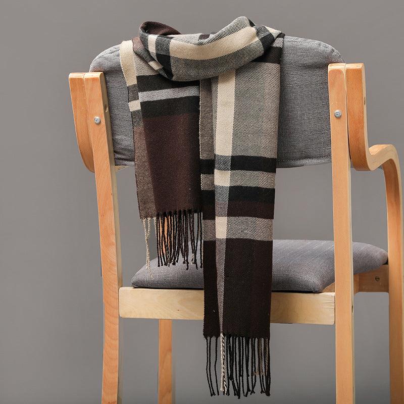 British Plaid Imitation Cashmere Tassels Couple Parent-child Men's Scarf - Nioor