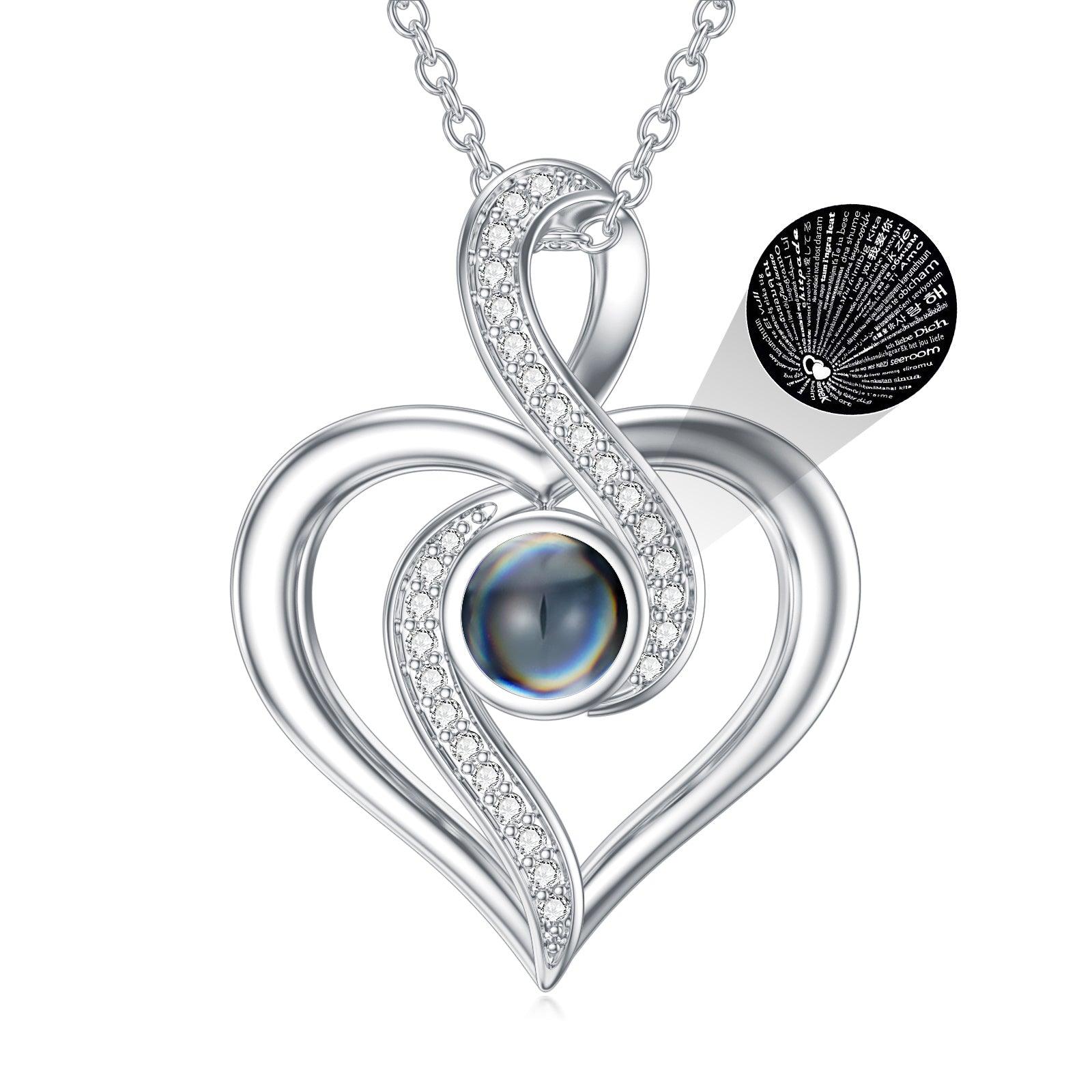 I Love You 100 Languages Heart Infinity Projection Necklace - Nioor