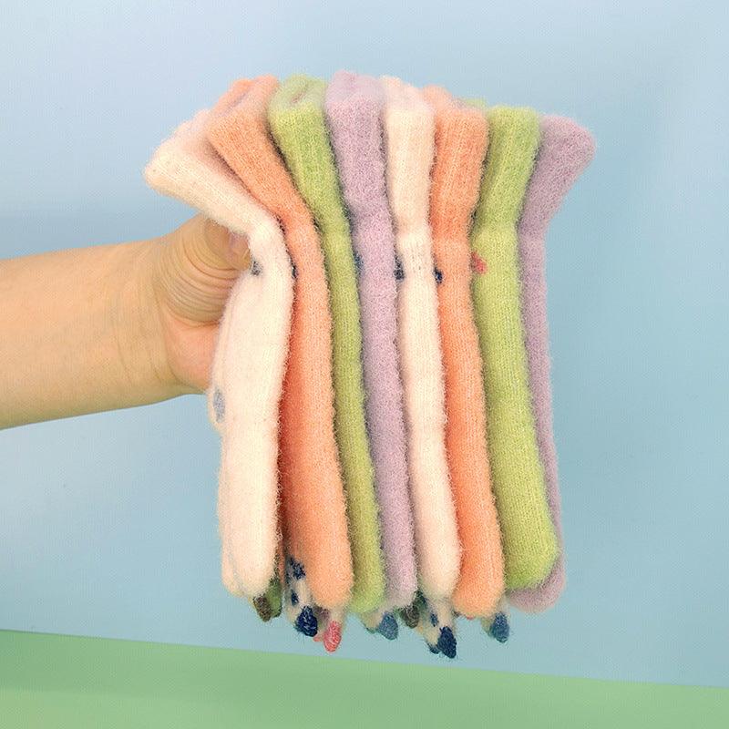 Plush Knitted Gloves With Fingertips For Women - Nioor