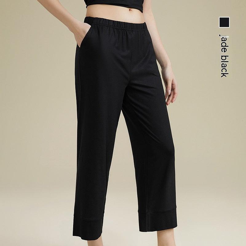 Women's Acetate Youke Silk Straight-leg Pants Outer Wear Cool Ankle-length Pants Leisure Pajamas Trousers - Nioor