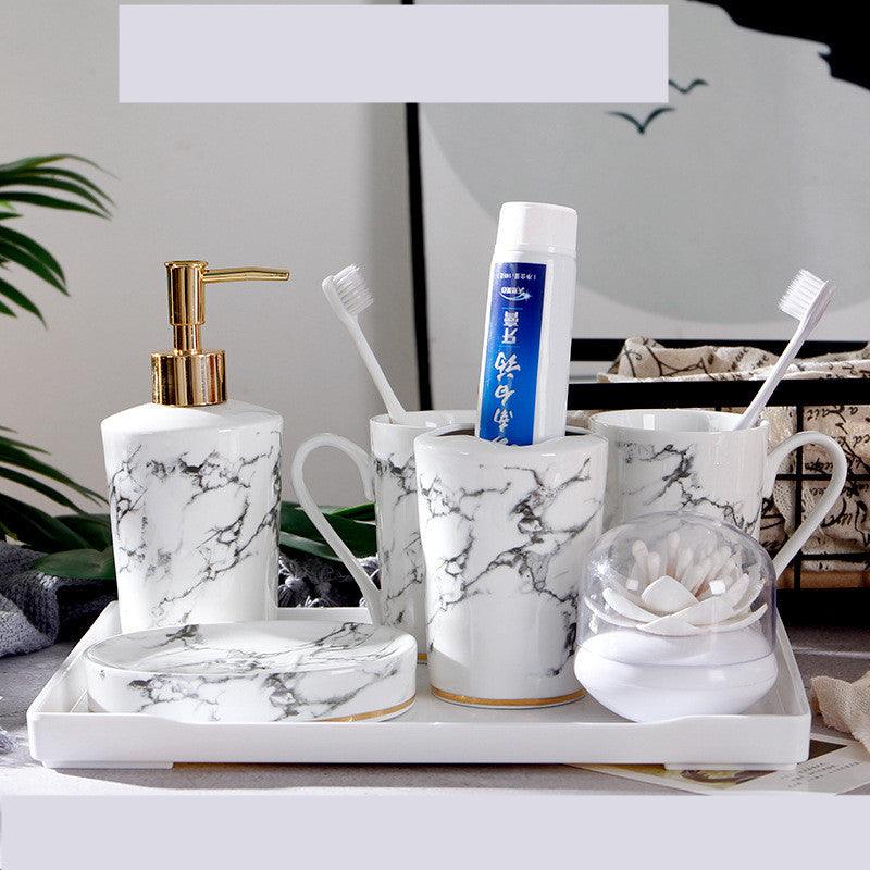 Marble Bathroom Washing And Brushing Cup Set - Nioor