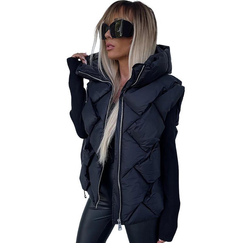 Solid Color Hooded Vest Leisure Warm Zipper Coat - Nioor