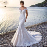 Princess Bride Mermaid Wedding Dress White Trailing Perspective Backless Lace Wedding Dress - Nioor