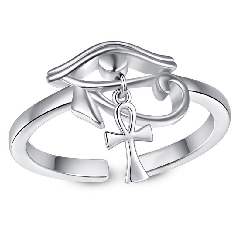 Sterling Silver Eye of Horus Ankh Cross Protection Rings Jewelry - Nioor