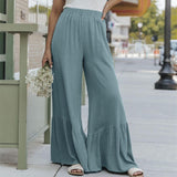 Solid Color Loose Mop Wide Leg Pants Women's High Waist Ruffles - Nioor