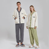 Couple Pajamas Women Winter Coral Fleece Thickened Casual Clothes Half Velvet Cartoon Panda Couple Pajamas Suit - Nioor